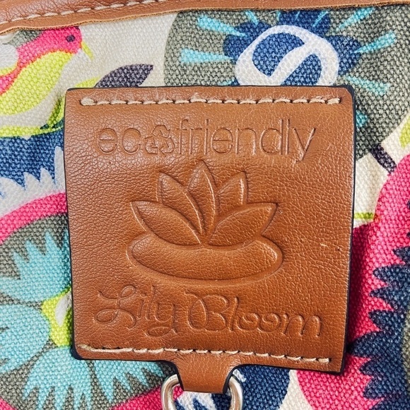 Lily Bloom Tote Shoulder Bag Large Cotton Canvas Floral Footed Vegan Leather - Picture 4 of 14